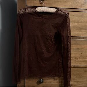 Wilfred Free Aritzia Elegant Sheer Brown Long Sleeve Top